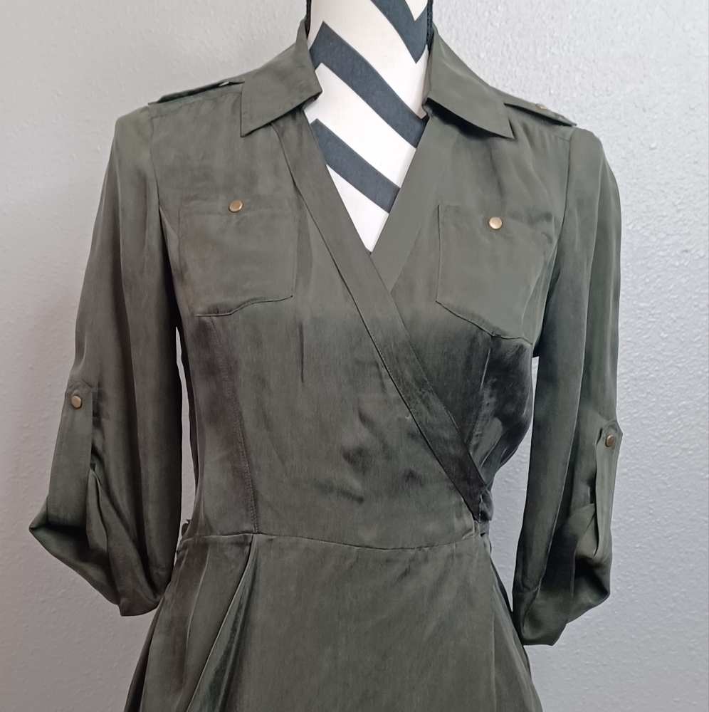 Diane Von Furstenburg Safari Satin Green Wrap Dress - Picture 3 of 16